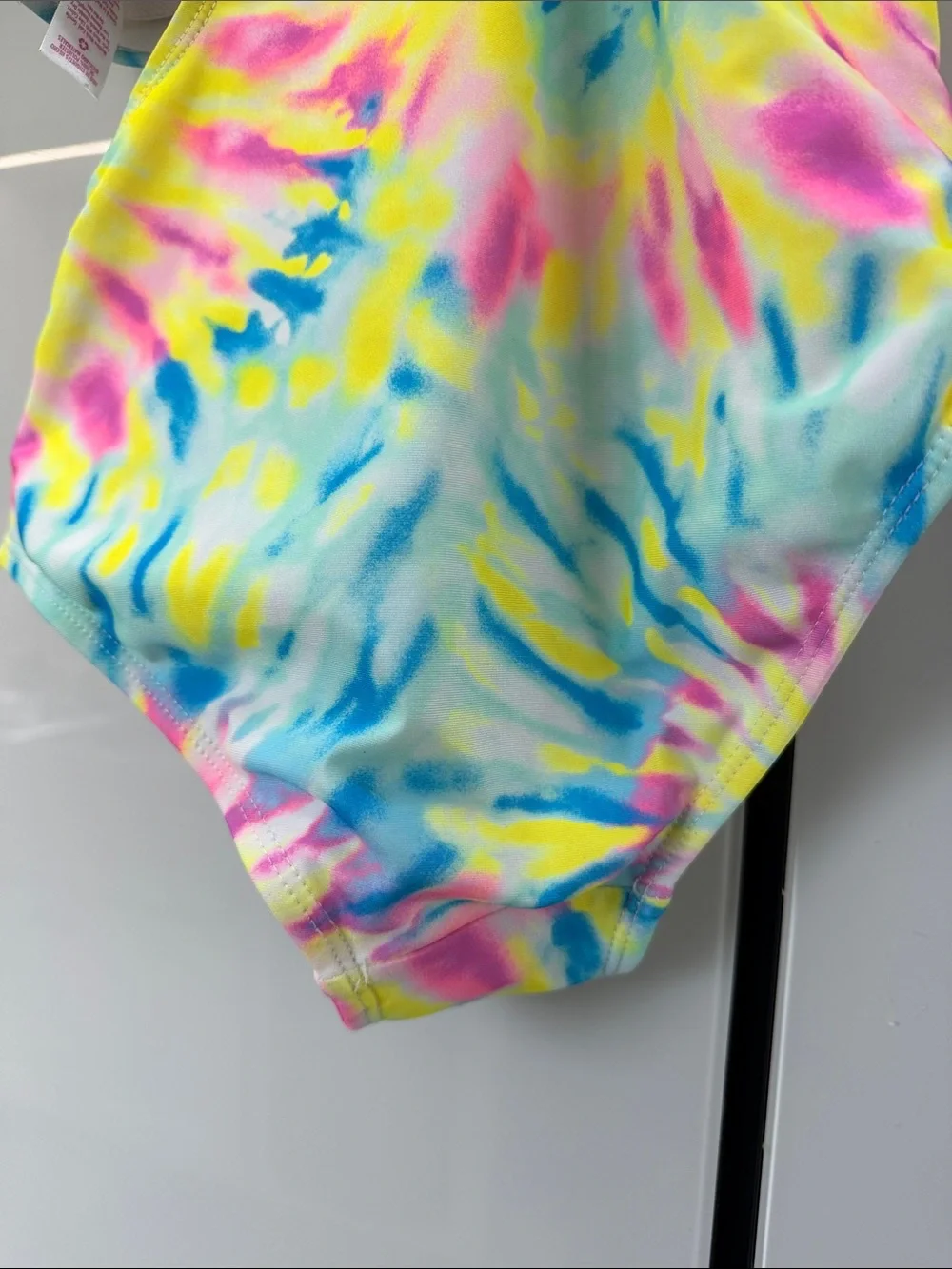 Justice Tie-Dye One-Shoulder Surf Club Swimsuit - Yellow, Blue, Pink